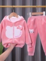 匹克企鹅女宝宝外套套装秋冬季2024新款女童洋气加绒0-3岁婴儿衣