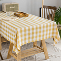 田园简约葵黄色方形格子 棉麻色织桌布 餐桌布 茶几边几多用盖布