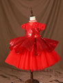 新款红色走秀礼服生日女童公主裙花童高端儿童模特主持钢琴演出服