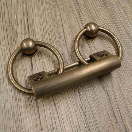 全铜仿古拉手柜门铜锁镂空新中式药柜衣柜明装古铜色单孔门环可锁