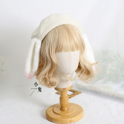甜美可爱日系兔耳贝雷帽lolita少女毛呢画家帽秋冬保暖垂耳兔帽子