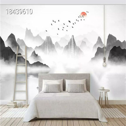 定制 新中式水墨山水风景电视背景墙 3d微晶瓷砖客厅卧室装饰壁画