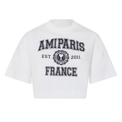 AMI PARIS 夏季白色棉质字母logo刺绣女士短款休闲短袖T恤