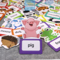 跨境英语启蒙Flashcards动物食物交通工具闪卡中文双语早教异形卡