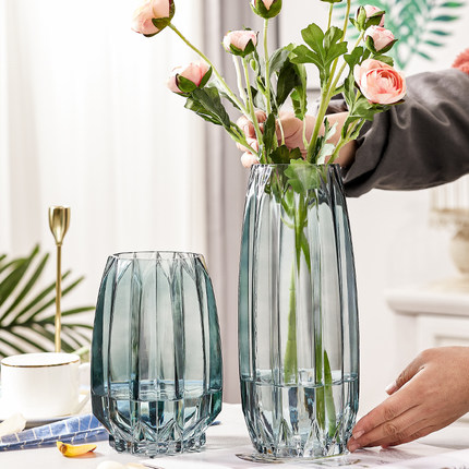 彩色玻璃花瓶摆件客厅插花透明水培富贵竹玫瑰水养大号北欧装饰