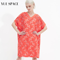YUESPACE蕾丝衫镂空T恤印花女中长款宽松套头短袖罩衫时尚休闲夏