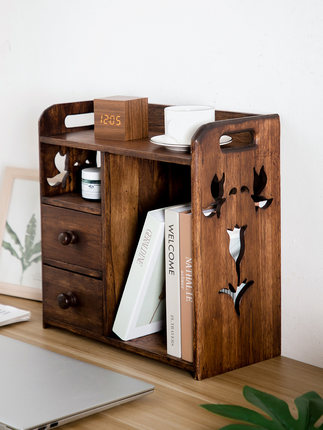 实木桌书柜小桌上迷你面简易置物架书桌小书架办公桌收纳架多功能