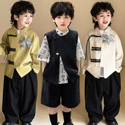 新中式童装 国潮男童唐装外套 春夏季新款儿童汉服中国风帅气套装
