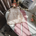 女童韩版淑女2件套装2024夏季新款女宝宝洋气花朵背心+粉色喇叭裤