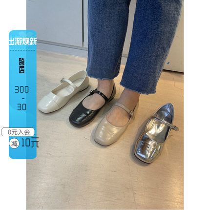 韩国东大门代购2023夏新款ins减龄奶油质感银色一字带玛丽珍单鞋