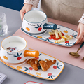可爱日式釉下彩家用早餐燕麦粥陶瓷碗碟餐具套装一人食沙拉碗餐盘