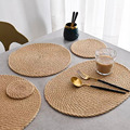 日式草编工艺餐垫亚麻餐垫麻餐垫麻绳餐垫编织杯垫隔热盘垫亚马逊