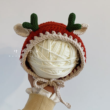 圣诞风小鹿角手工编织diy毛线材料包钩针宝宝婴儿帽成品孕妈礼物