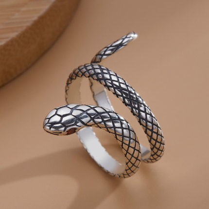 925银戒指开口蛇形指环复古小众简约个性时尚百搭气质设计感蛇戒