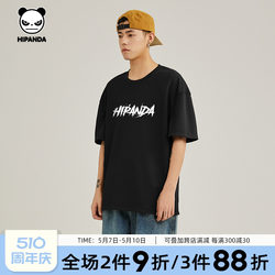 Hipanda你好熊猫潮牌短袖T恤男2024夏季新款美式重磅纯棉宽松体恤