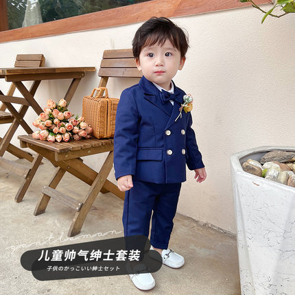 男童绅士西装春夏装宝宝背带套装韩版洋气西服婚礼花童宴会礼服