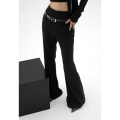 SRYS美式街头设计感黑色女裤超模裤显瘦拖地喇叭裤长裤新款裤子女