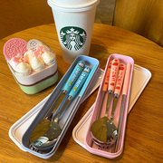 304不锈钢筷子勺子叉子套装可爱儿童餐具学生便携三件套收纳盒