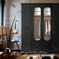 法式复古衣柜实木现代简约四门收纳储物柜美式黑色大衣柜卧室家用