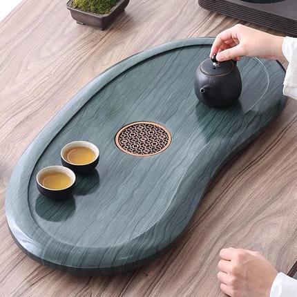 整块天然木纹石茶盘现代圆形中式简约家用办公室茶台乌金石头茶海
