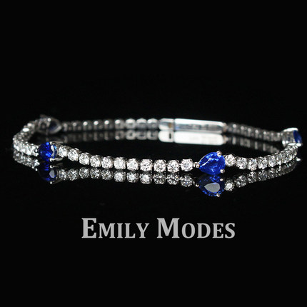 Emily Modes 定制 1.6克拉天然蓝宝石手链 18K金钻石镶嵌