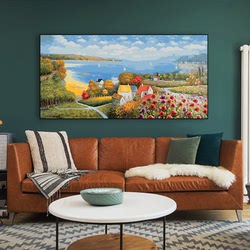 横版大幅地中海DIY数字油画北欧客厅大海风景装饰画现代美式挂画