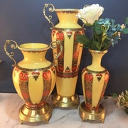 包邮纯铜配玻璃花瓶欧式美式法式软装客厅餐厅办公室家居招财摆件