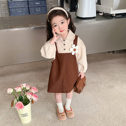 女童春装裙子2024新款韩版洋气女宝宝背带公主裙儿童假两件连衣裙