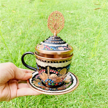 超美 土耳其进口纯手工雕花彩绘紫铜咖啡杯茶杯200ml 欧式宫廷
