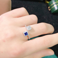 跑量款斯里兰卡蓝宝石戒指纯银镶嵌小方戒指上开口不挑指围