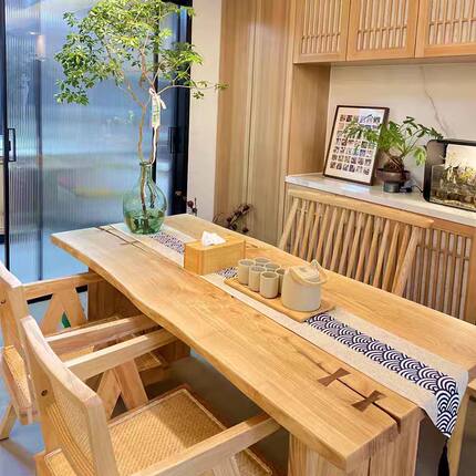 白蜡木大板桌原木自然边客厅书桌长桌家用民宿泡茶办公桌实木餐桌