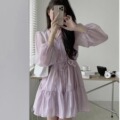 韩国chic春季减龄复古小众法式设计感小清新简约气质宽松连衣裙女
