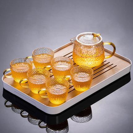 瓷牌茗玻璃茶具套装家用小型茶盘办公室客厅防烫茶壶功夫茶具茶杯