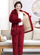 2023年冬季新款睡衣中老年女士中长款加绒加厚保暖棉衣外穿家居服