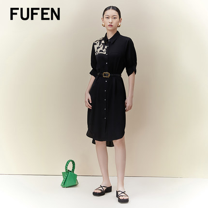 FUFEN福芬女2023新款衬衫式连衣裙夏薄款宽松裙商场同款LY-18579
