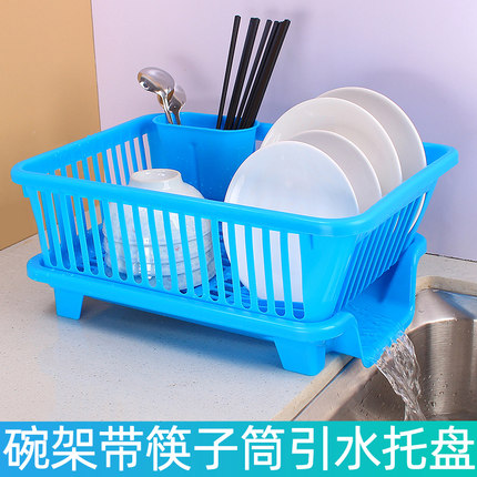 碗架厨房碗筷沥水蓝盘子过滤水架餐具空水单层置物架储物架整理架