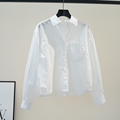 宽松短款衬衫女长袖白色棉衬衣2024新品时尚单口袋设计感百搭上衣