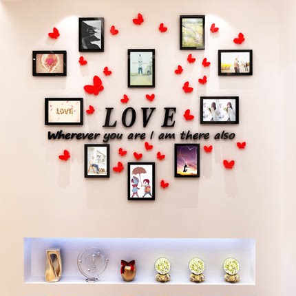 LOVE蝴蝶相框墙亚克力3D水晶立体墙贴客厅卧室玄关床头婚房布置