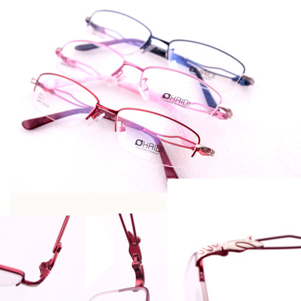 时尚女性半框成品近视眼镜 金属眼镜架 可配0~1000度1.56非球面片