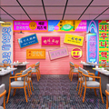 速发网红韩式料理烧烤肉店墙面装饰创意炒年糕炸酱部队火锅餐饮厅