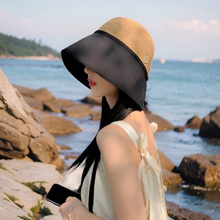 大檐水桶帽子女夏季遮脸防晒帽防紫外线渔夫帽出游遮阳草帽