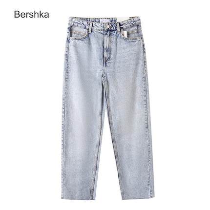 Bershka女士裤子通勤长裤秋冬女式新款裤子 纯棉牛仔蓝色