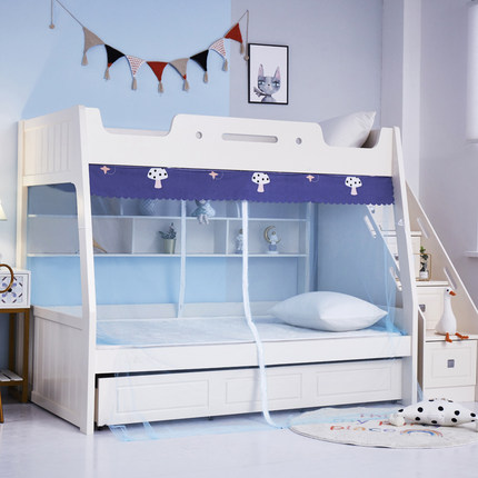 子母床蚊帐下铺专用梯形高低床1.5米1.2儿童双层上下床拉链双开门