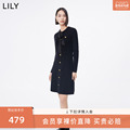 LILY2023冬新款女装气质优雅通勤时尚都市针织连衣裙小黑裙小个子