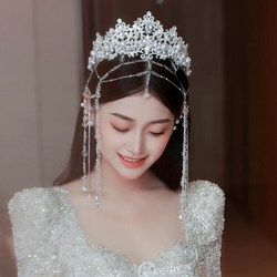 闪亮新娘皇冠头饰韩式超仙水晶流苏串珠额饰高级感婚礼造型配饰品
