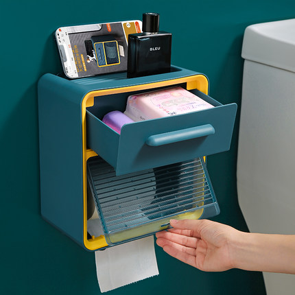 卫生间纸巾盒厕所抽纸盒卫生纸厕纸卷纸盒置物架防水免打孔挂壁式