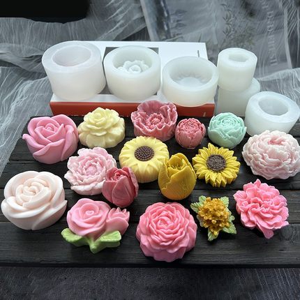 立体花朵硅胶模具 玫瑰牡丹月季 diy 翻糖蛋糕香薰蜡烛手工皂模具