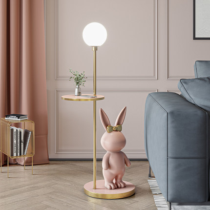 奶糖兔子落地灯卡通置物架客厅轻奢网红设计感卧室儿童房立式台灯