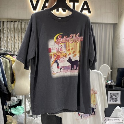 现韩国东大门代购VANTA2024夏季新款百搭宽松卡通美少女短袖T恤女