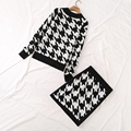 日系秋冬新款时尚有型中领几何图形针织衫+包臀裙 针织套装19913